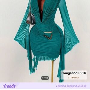 Elegant Teal Dress with Flared Sleeves